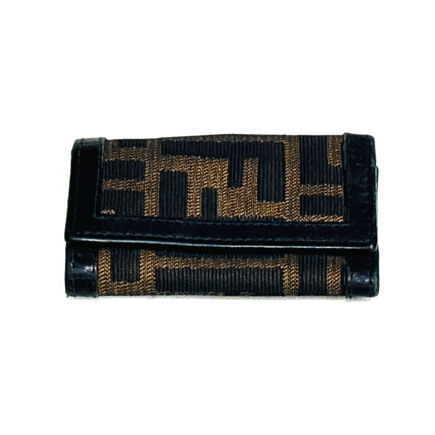 Fendi Zucca Brown Canvas Leather Key Holder Wallet Key Case Italy